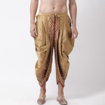 Men Golden & Maroon Solid Silk Dhoti Pants