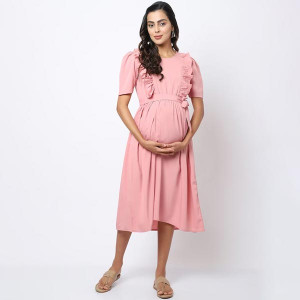 Pink Maternity Midi Dress