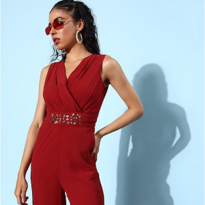 Women Maroon Detail Jumpsuit