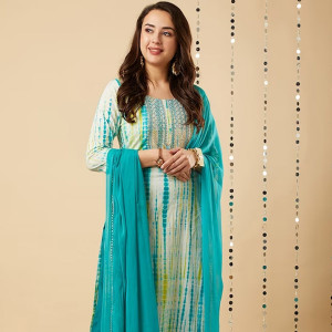 Regular Kurta with Trousers & Dupatta