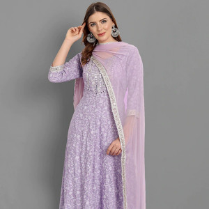 Women Purple Ethnic Embroidered Mirror Work Kurta with Trousers & Dupatta