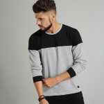 Men Grey & Black Colour blocked T-shirt