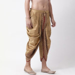 Men Golden & Maroon Solid Silk Dhoti Pants