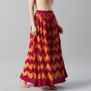 Women Red & Mustard Yellow Print Flared Maxi Skirt