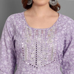 Women Purple Ethnic Embroidered Mirror Work Kurta with Trousers & Dupatta