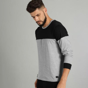 Men Grey & Black Colour blocked T-shirt