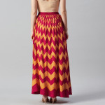 Women Red & Mustard Yellow Print Flared Maxi Skirt