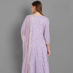 Women Purple Ethnic Embroidered Mirror Work Kurta with Trousers & Dupatta