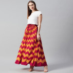 Women Red & Mustard Yellow Print Flared Maxi Skirt