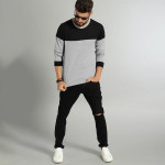 Men Grey & Black Colour blocked T-shirt